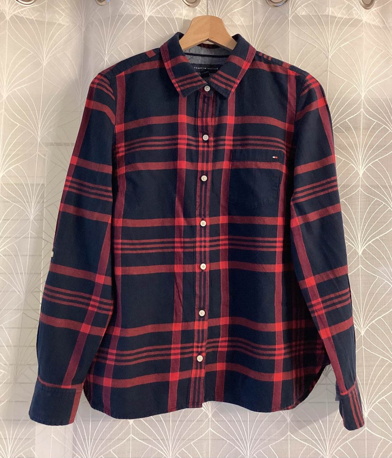 🍷🔵 Chemise Tommy Hilfiger Flanelle - Carreaux Marines & Bordeaux - S/P