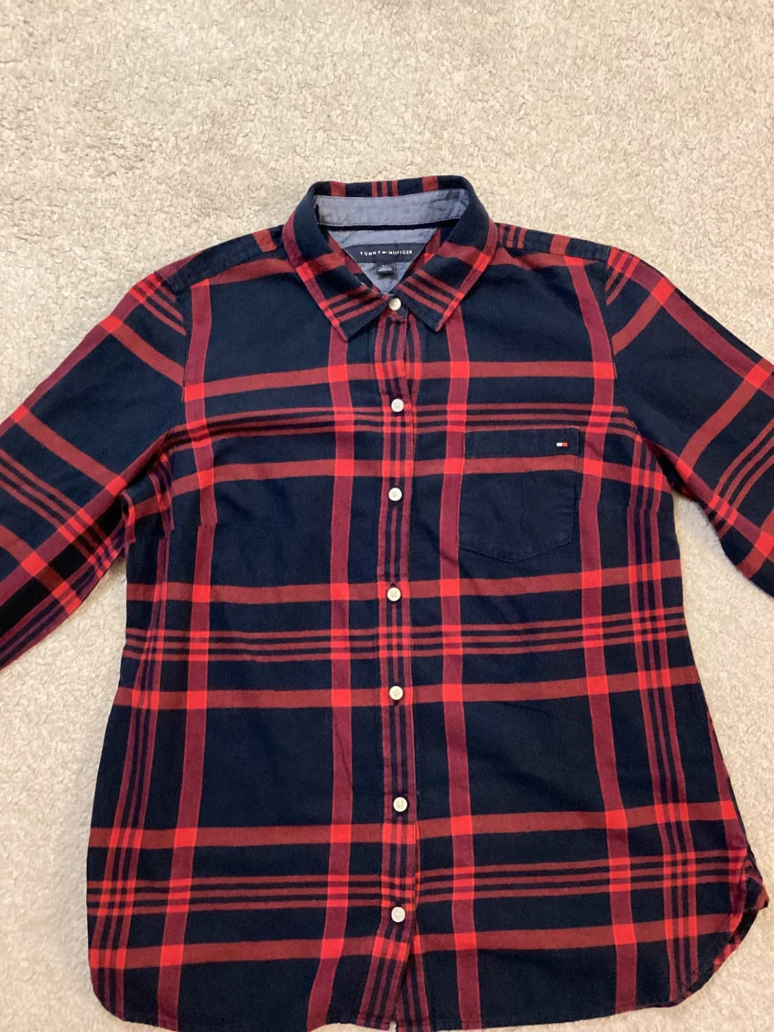 🍷🔵 Chemise Tommy Hilfiger Flanelle - Carreaux Marines & Bordeaux - S/P