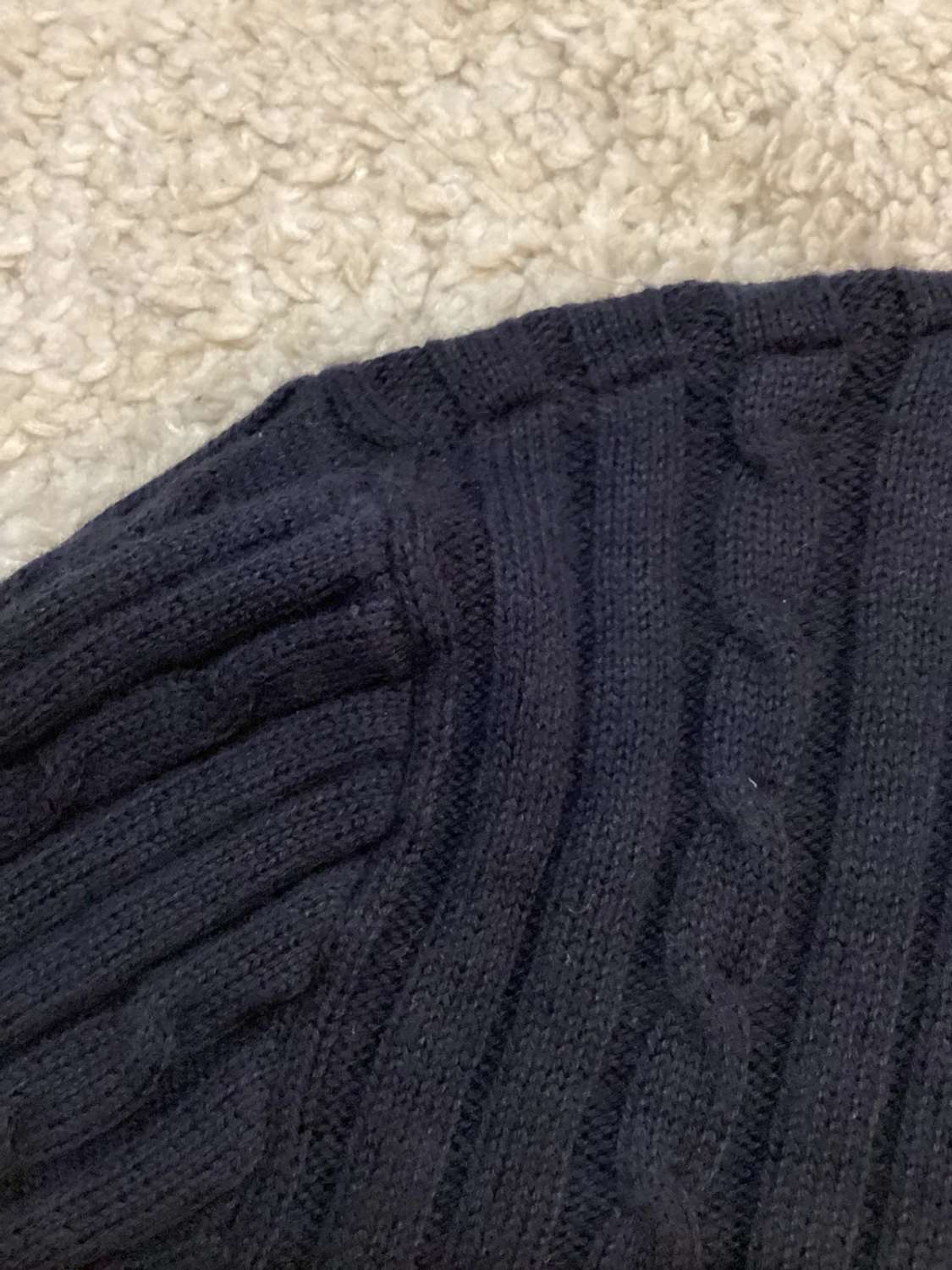 Cardigan Chaps Femme Câblé - Marine & Blanc - Col V - Taille L