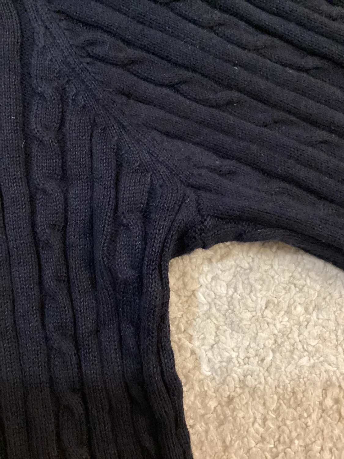 Cardigan Chaps Femme Câblé - Marine & Blanc - Col V - Taille L