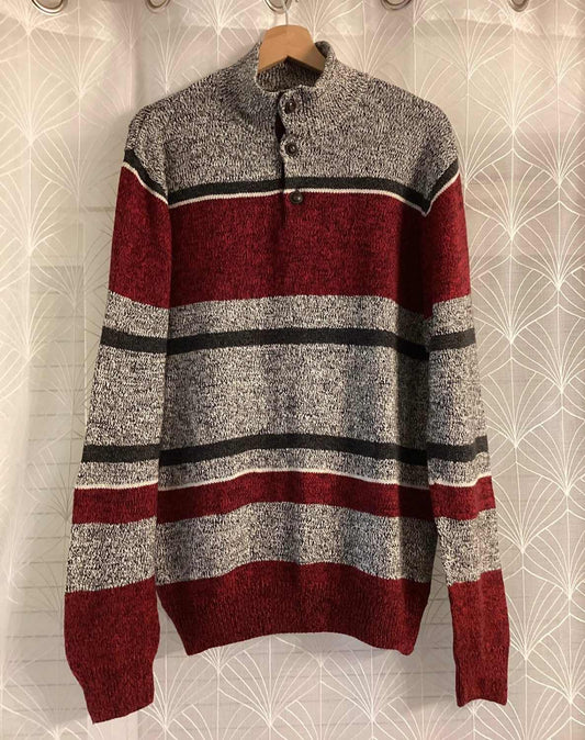 🟥⬛ Sweat Chaps Homme à Rayures - Gris/Rouge/Noir - Taille L/G