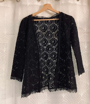 👗 Blouse Transparente Noire Style Cardigan - Taille S - Coton