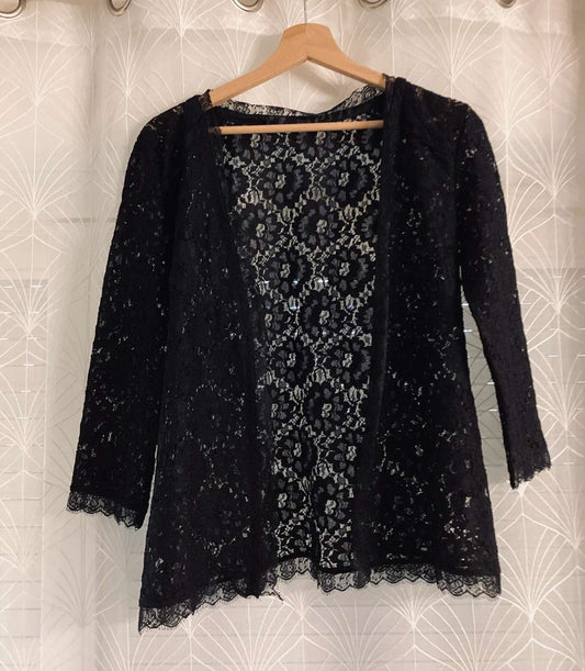 👗 Blusa Trasparente Nera Stile Cardigan - Taglia S - Cotone