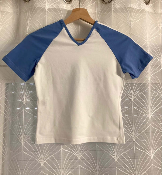 🤍💙 White and Blue Top - Cotton/Elastane - Size S