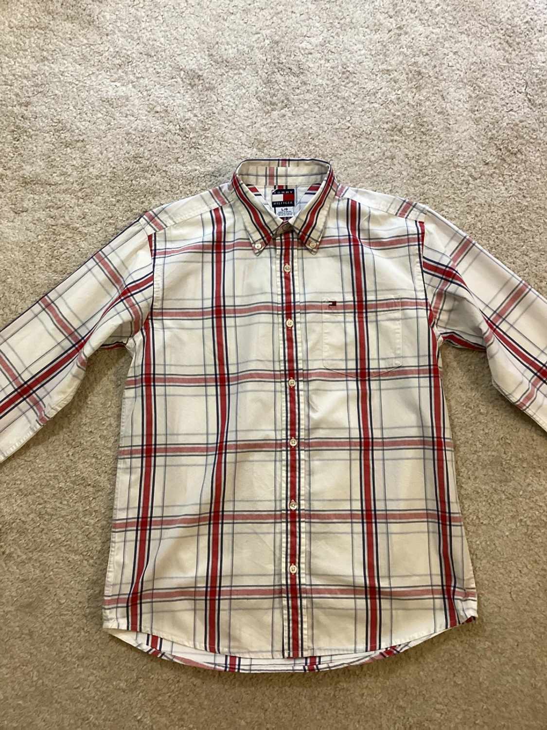 🌊 Chemise Tommy Hilfiger à Carreaux - Blanc/Rouge/Marine - Taille L/G