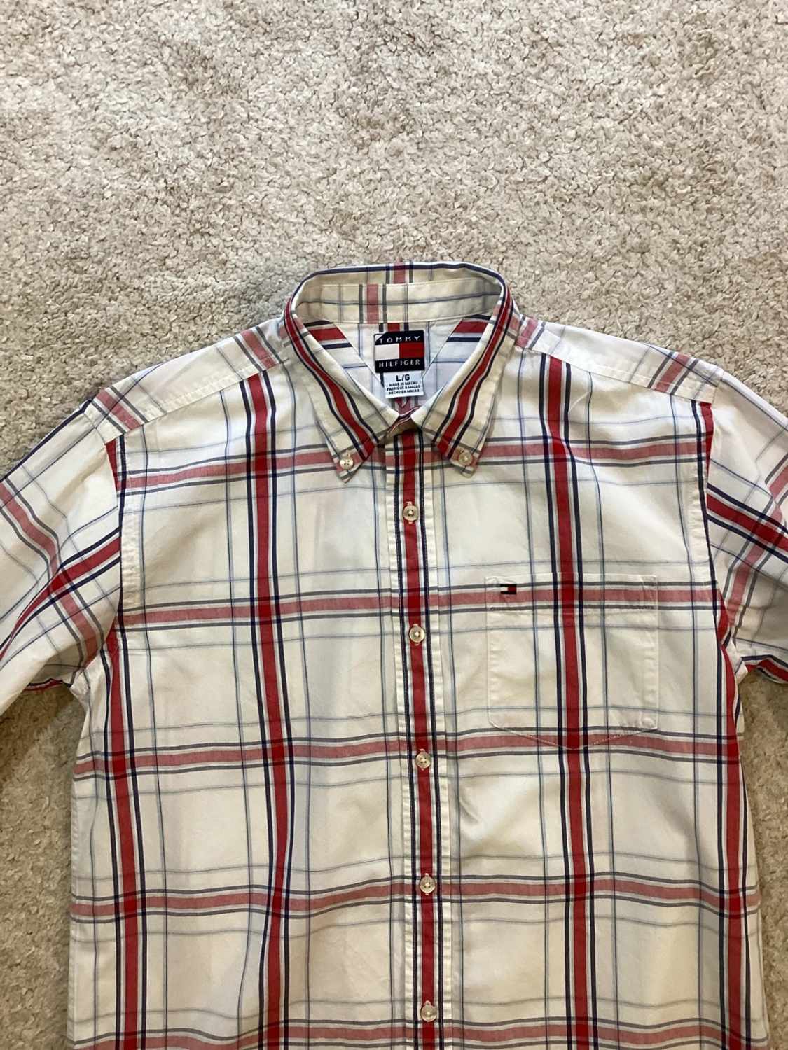 🌊 Chemise Tommy Hilfiger à Carreaux - Blanc/Rouge/Marine - Taille L/G