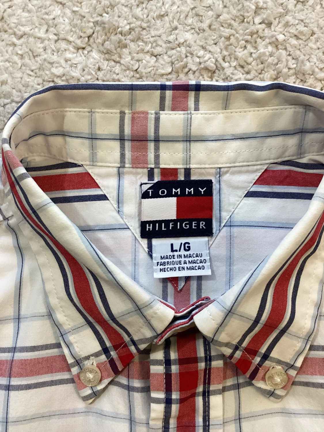 🌊 Chemise Tommy Hilfiger à Carreaux - Blanc/Rouge/Marine - Taille L/G