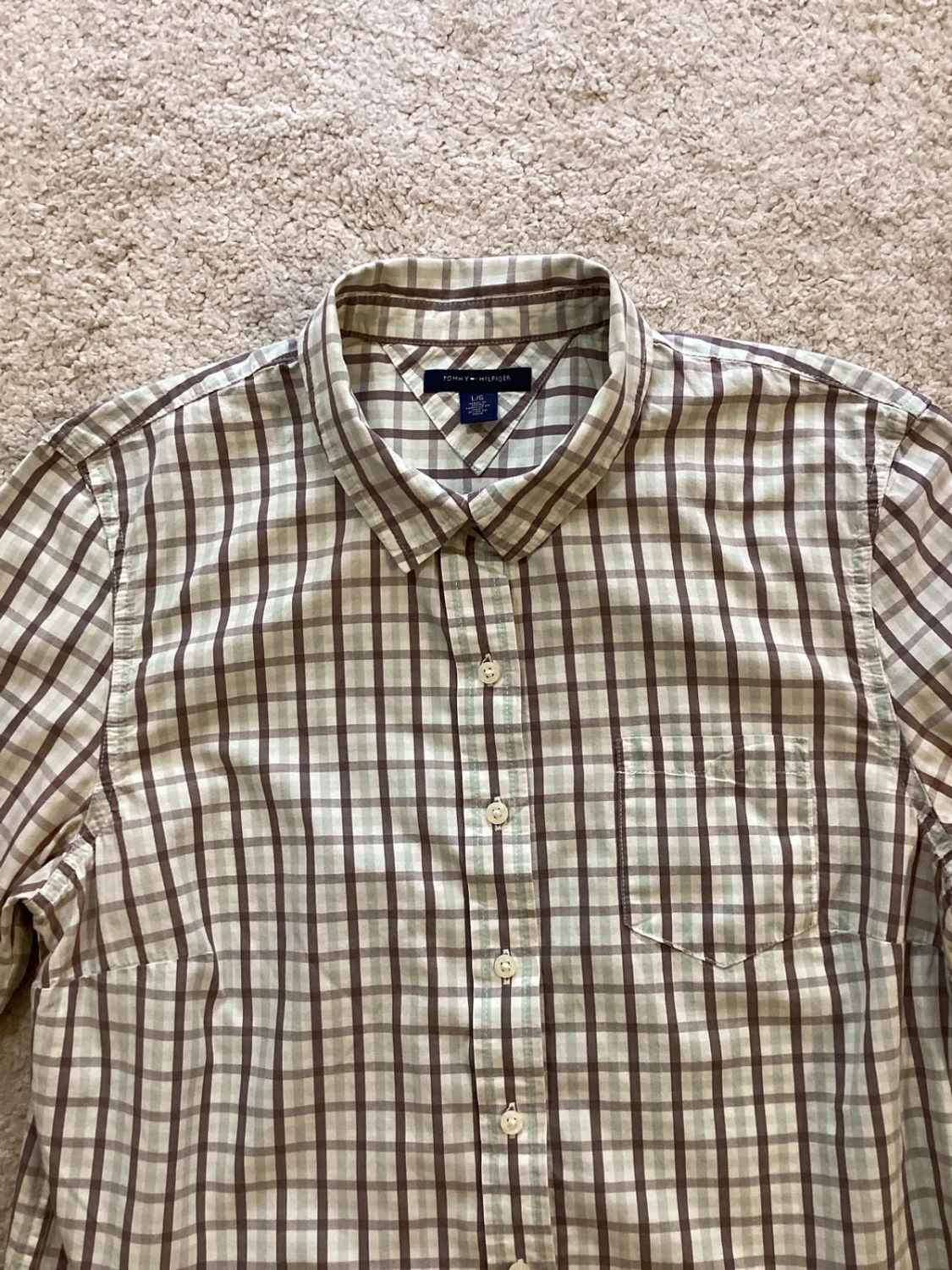 Chemise Tommy Hilfiger à Carreaux - Marron/Blanc/Vert - Taille L/G