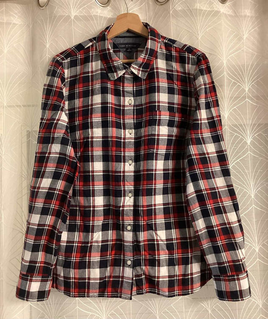 🍂 Chemise Tommy Hilfiger Flanelle - Carreaux Marine/Gris/Bordeaux - Taille M