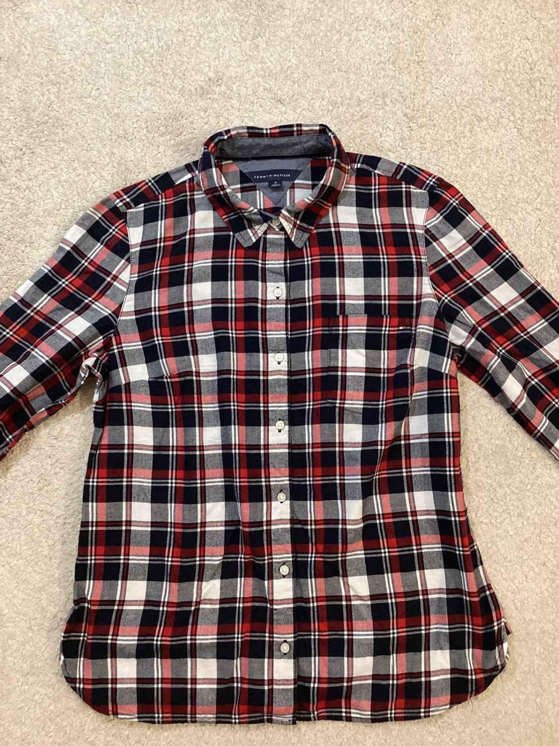 🍂 Chemise Tommy Hilfiger Flanelle - Carreaux Marine/Gris/Bordeaux - Taille M