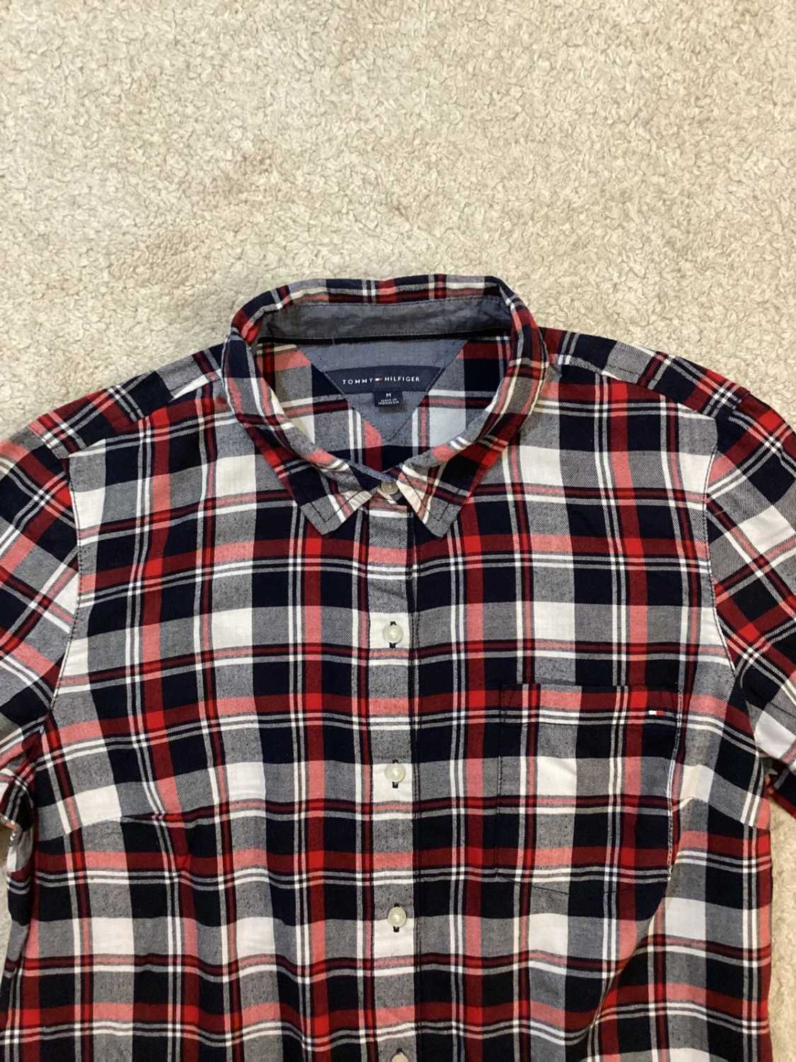 🍂 Chemise Tommy Hilfiger Flanelle - Carreaux Marine/Gris/Bordeaux - Taille M