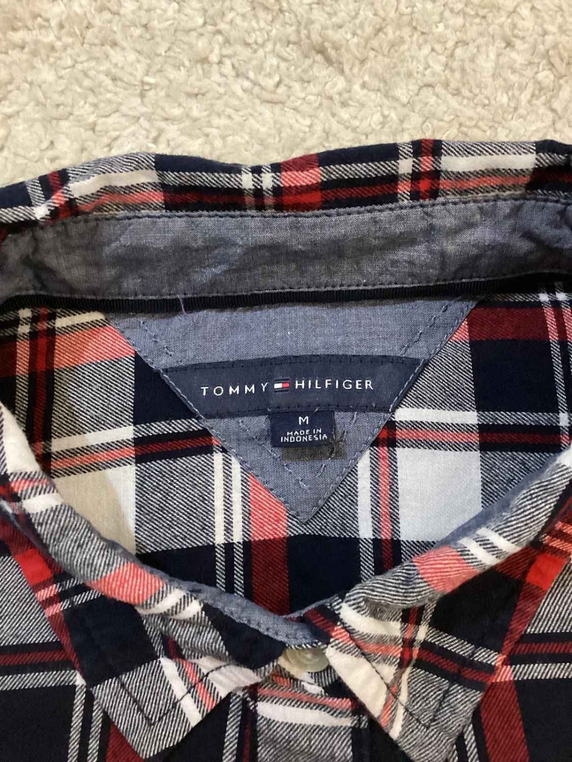 🍂 Chemise Tommy Hilfiger Flanelle - Carreaux Marine/Gris/Bordeaux - Taille M