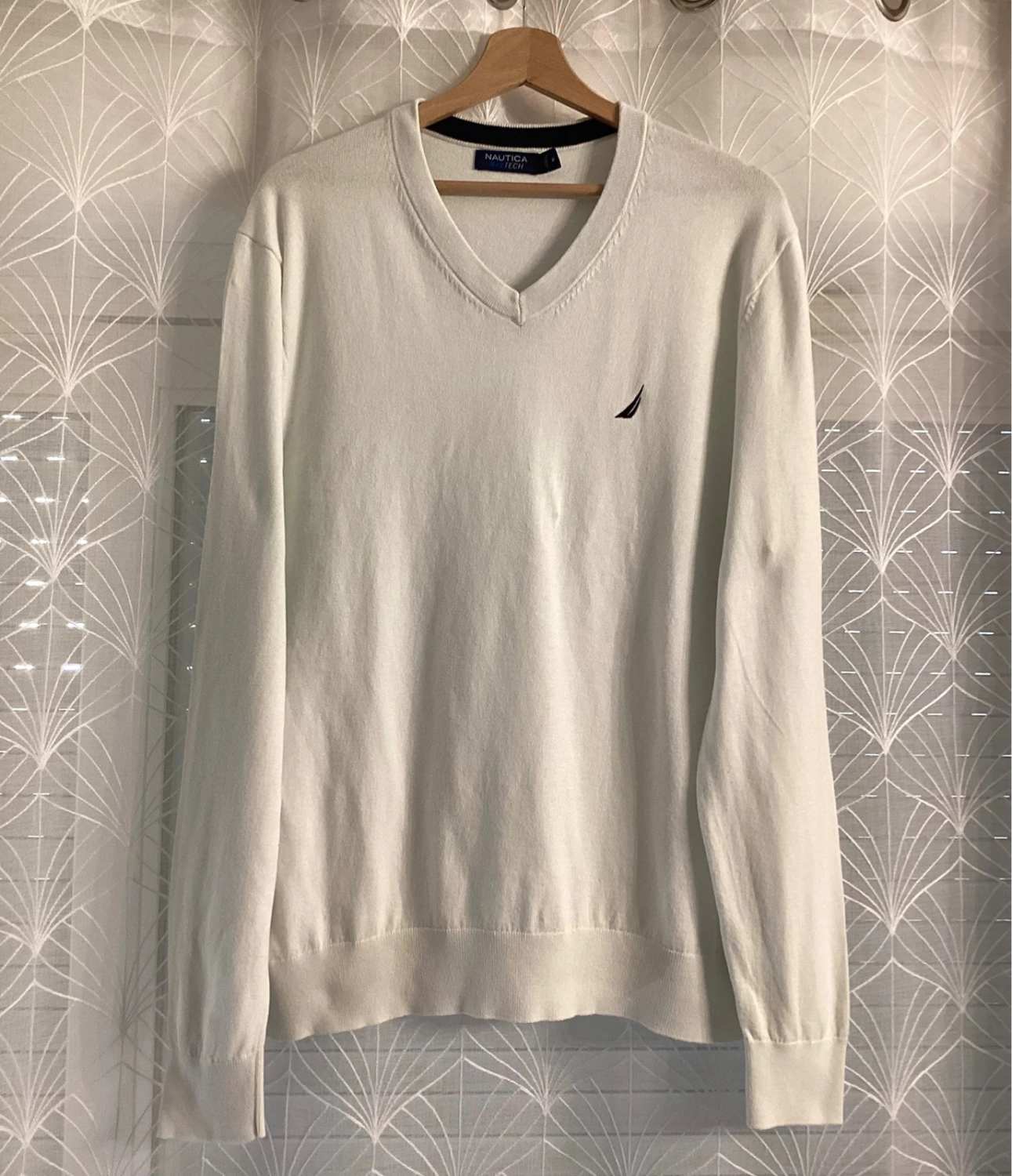 🔵 Sweat Nautica Homme Col V - Blanc - Taille M
