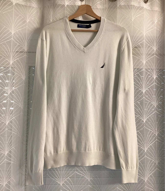 🔵 Sweat Nautica Homme Col V - Blanc - Taille M