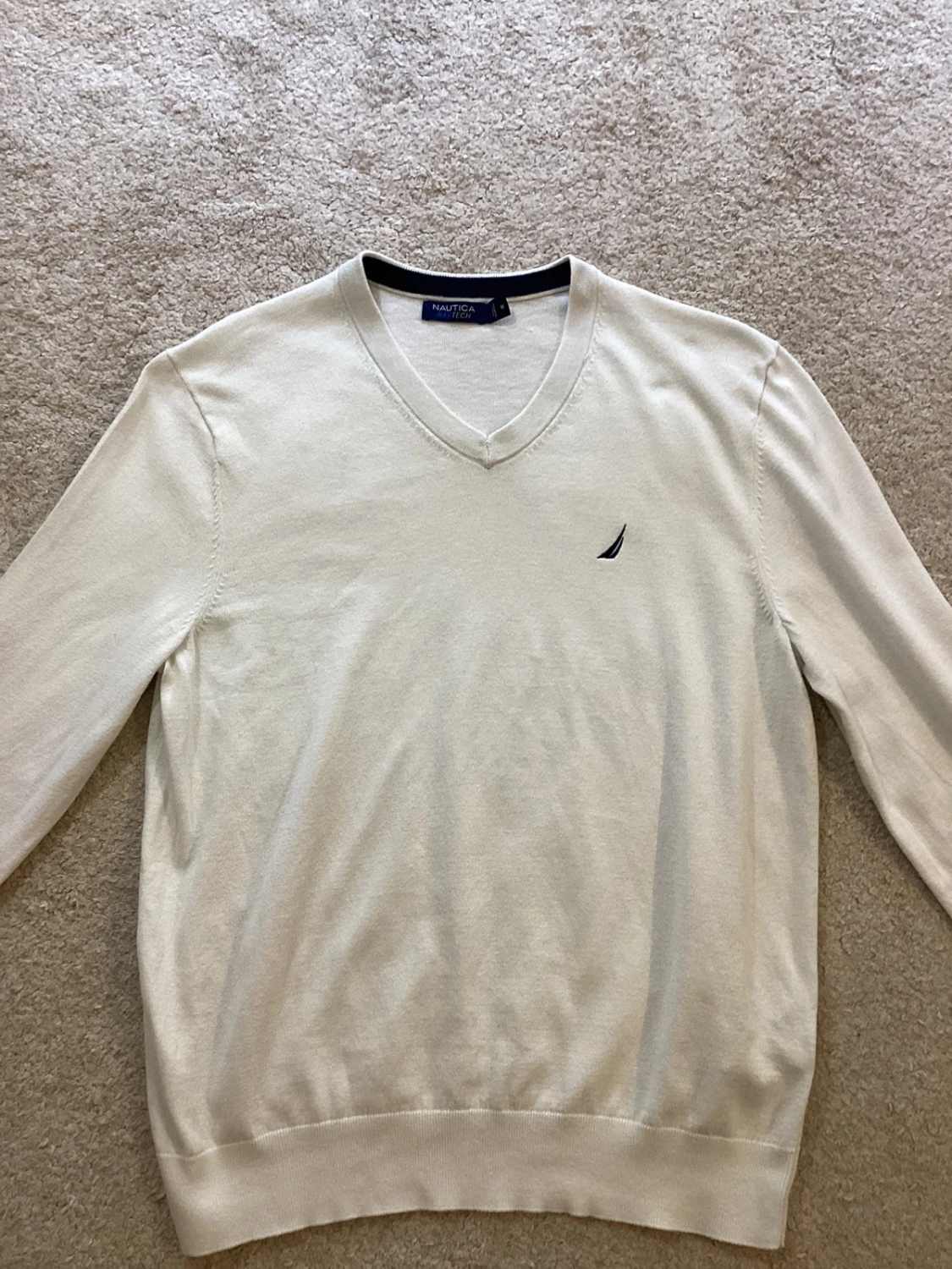 🔵 Sweat Nautica Homme Col V - Blanc - Taille M