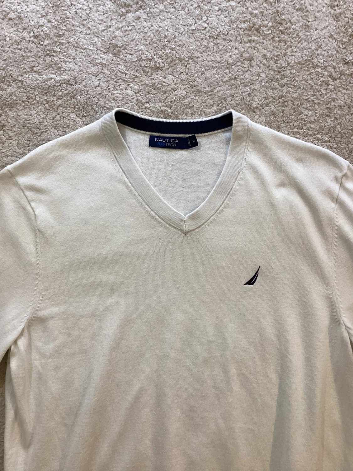🔵 Sweat Nautica Homme Col V - Blanc - Taille M