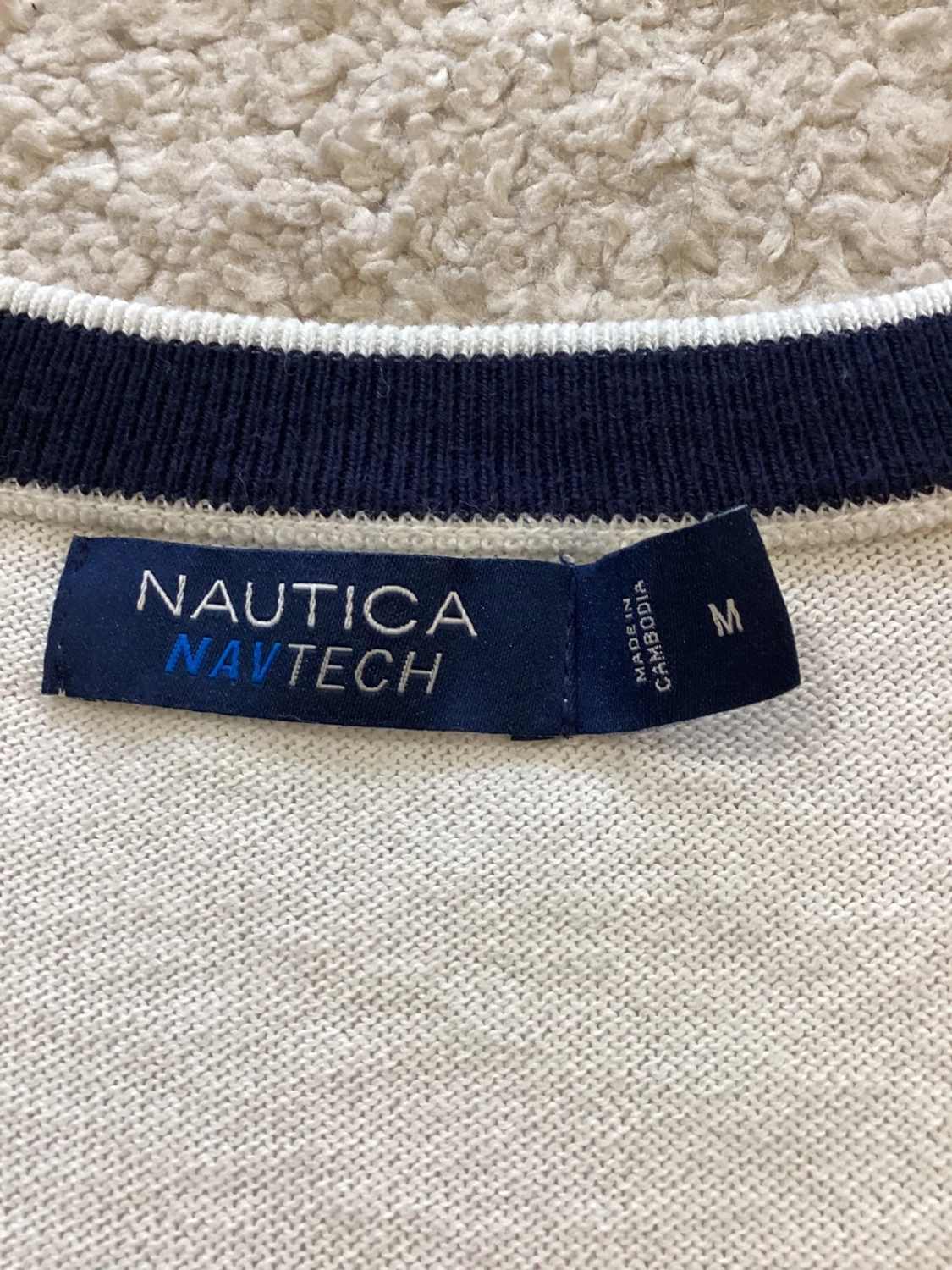 🔵 Sweat Nautica Homme Col V - Blanc - Taille M