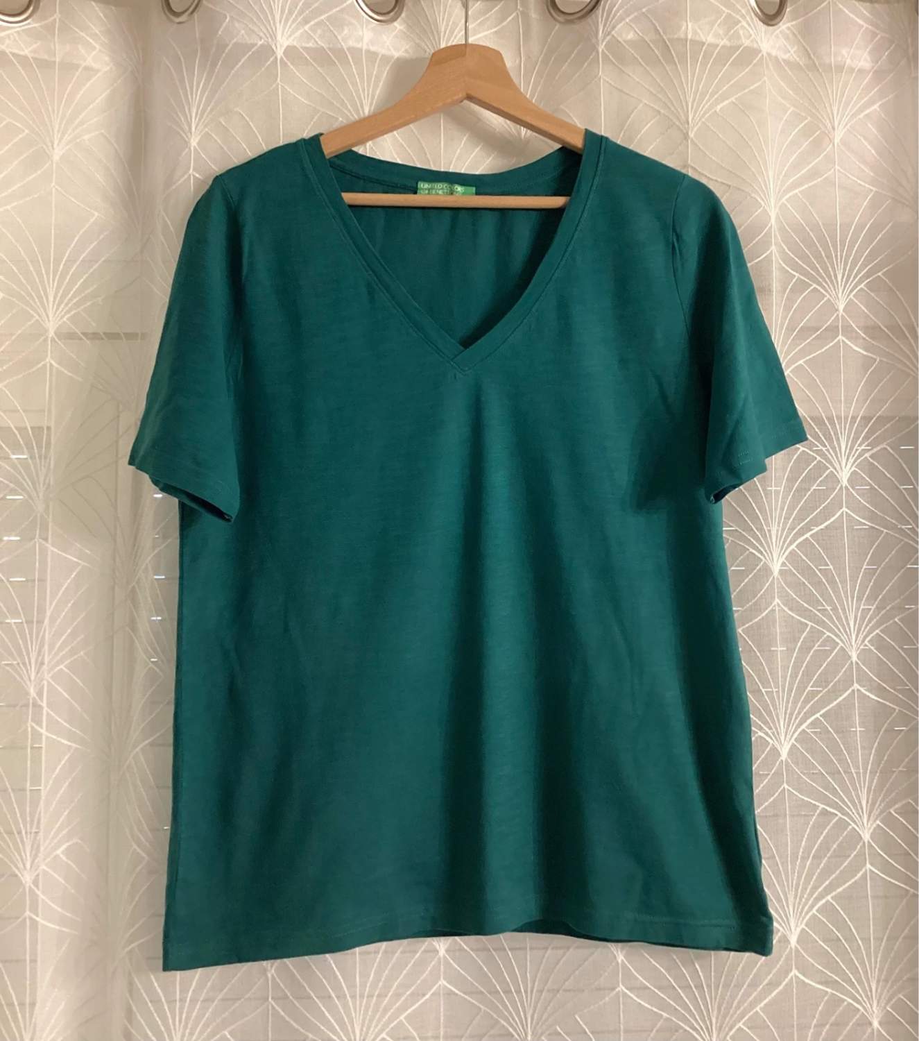 T-shirt Benetton Col V - Vert Foncé - Taille S - Coton
