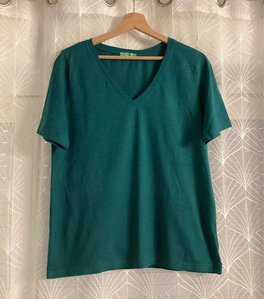 T-shirt Benetton Col V - Vert Foncé - Taille S - Coton
