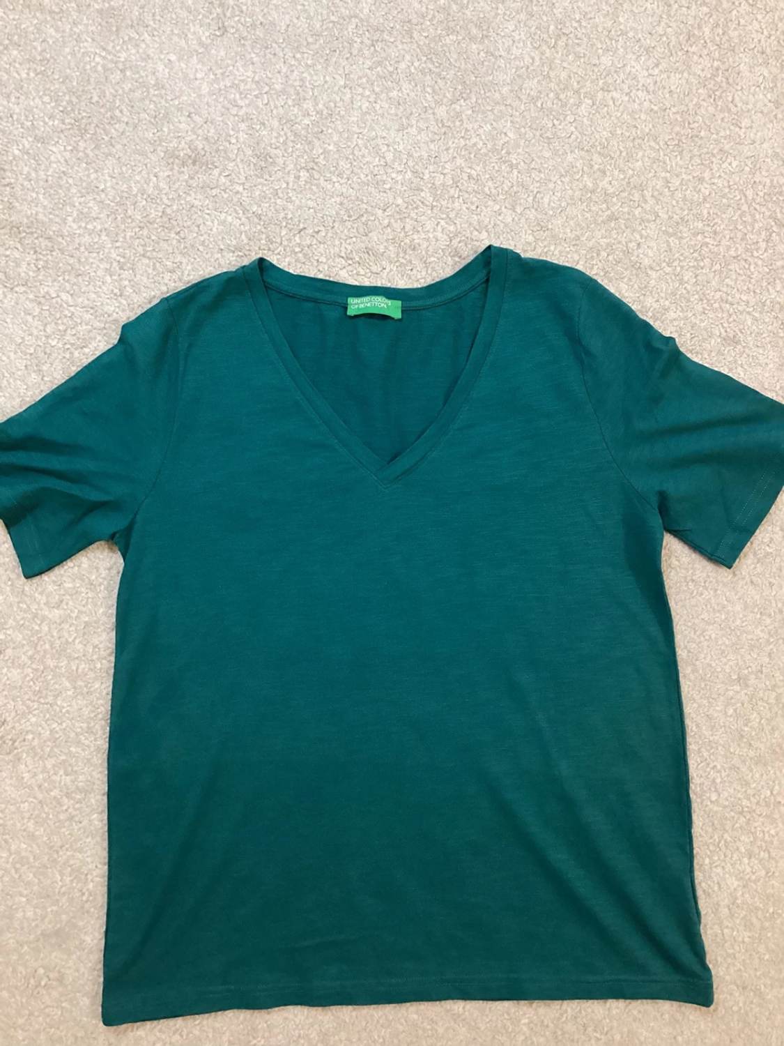 T-shirt Benetton Col V - Vert Foncé - Taille S - Coton