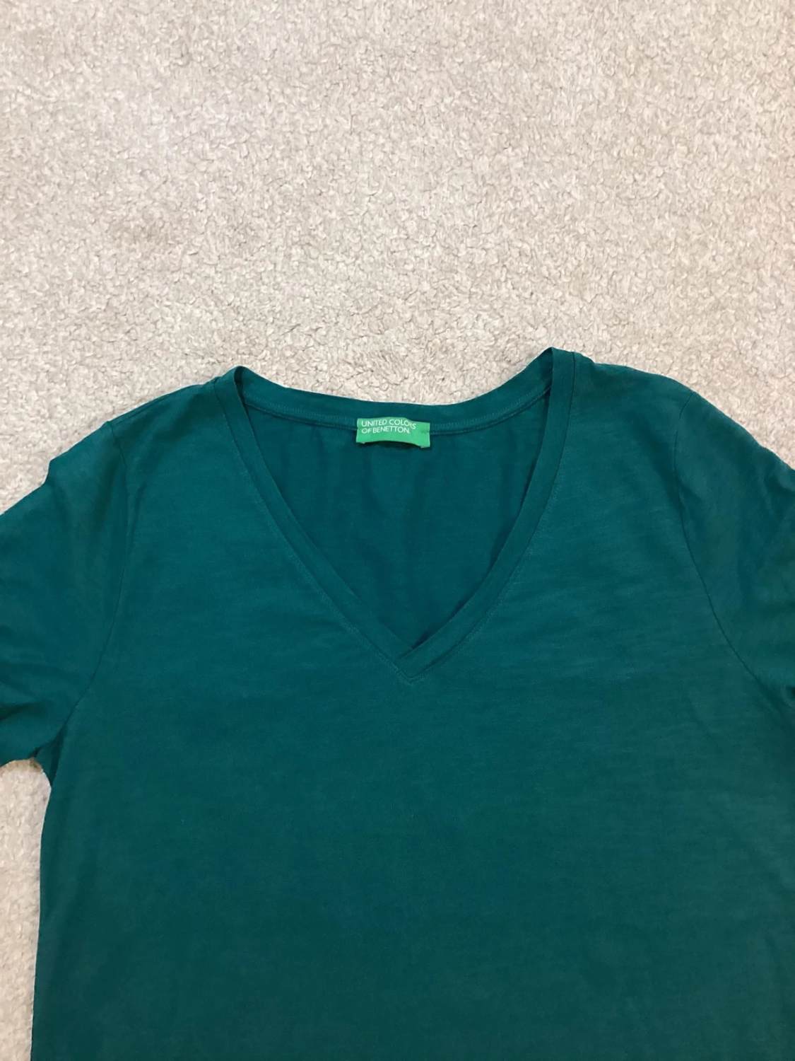 T-shirt Benetton Col V - Vert Foncé - Taille S - Coton