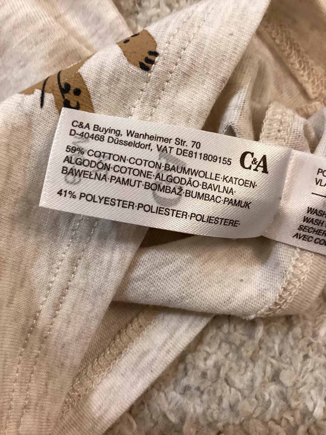 👕 T-shirt C&A Baby - Beige - 6-9 Mois - NEUF avec étiquette - Garçon