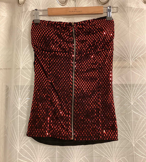 🖤🔴 Top Épaule Dénudée - Noir/Rouge - Taille S - Polyester/Elastane