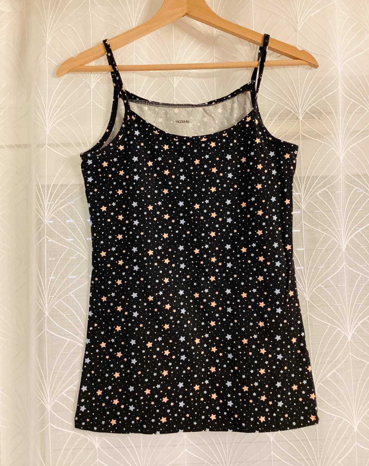 🎨 Top Tezenis à Motif - Noir/Bleu/Abricot - Taille S - Coton/Elastane