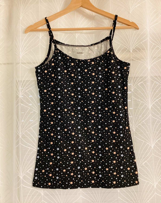 🎨 Tezenis top met print - Zwart/blauw/abrikoos - Maat S - Katoen/elastaan