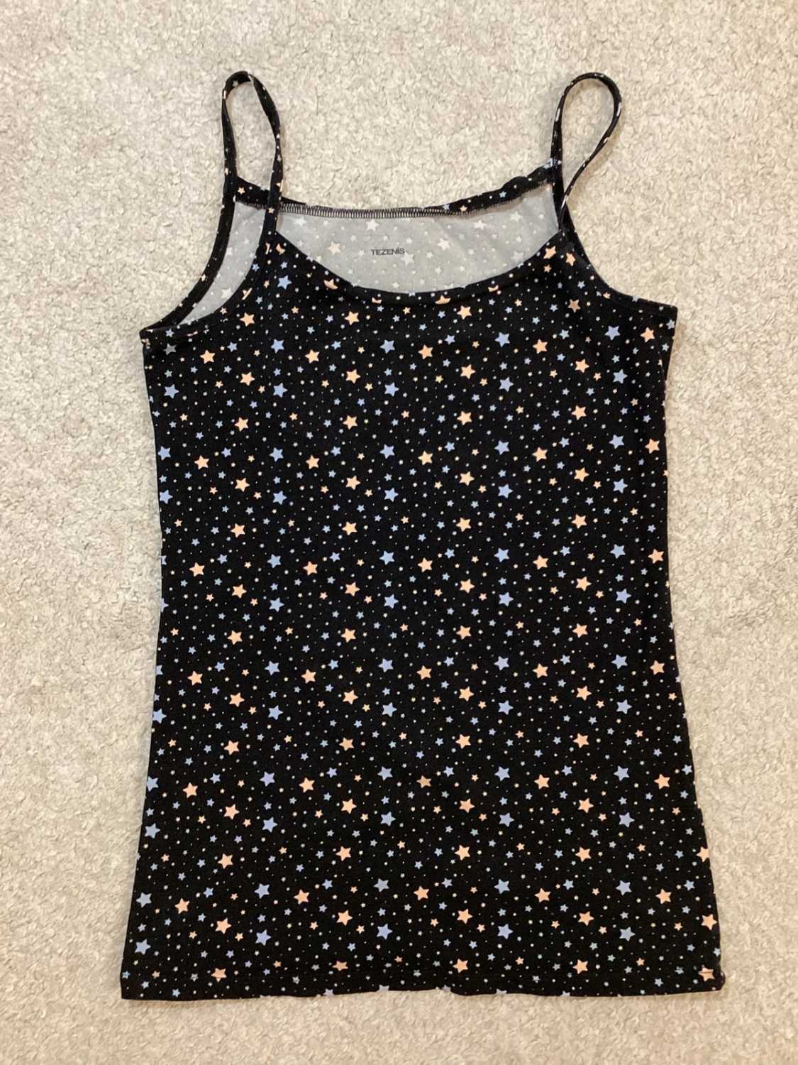 🎨 Top Tezenis à Motif - Noir/Bleu/Abricot - Taille S - Coton/Elastane