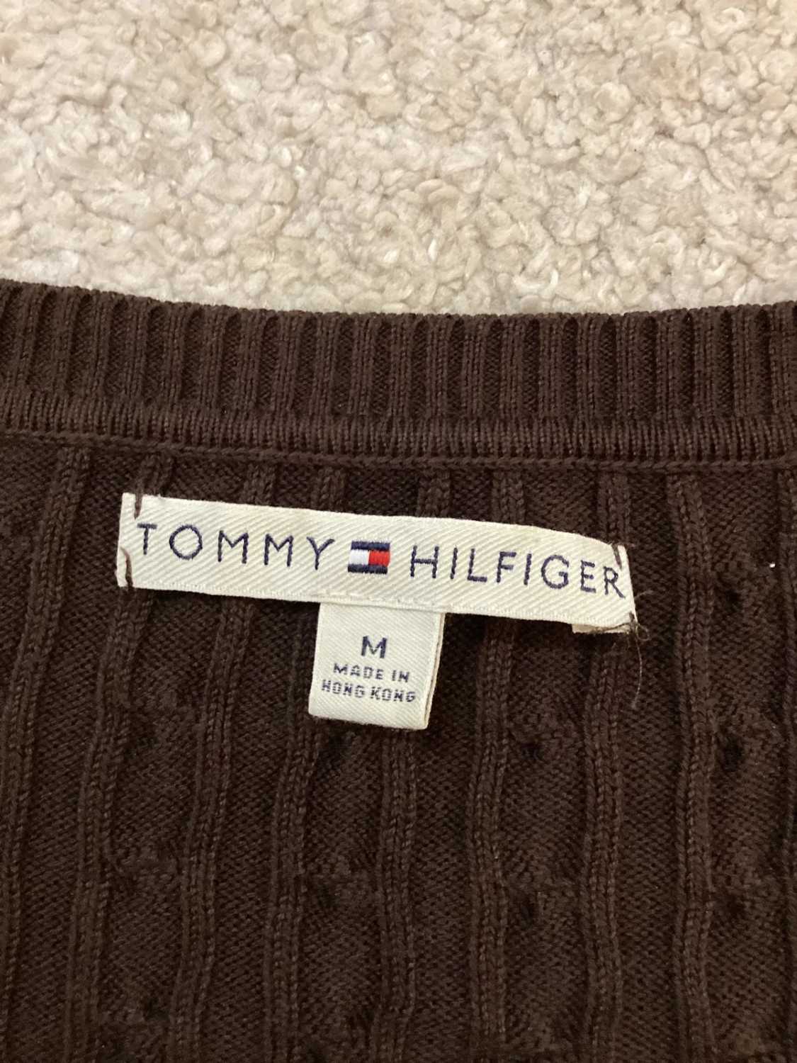 Pull Torsá Col V Tommy Hilfiger Marron Chocolat Maille Cable Knit – Femme – Taille M