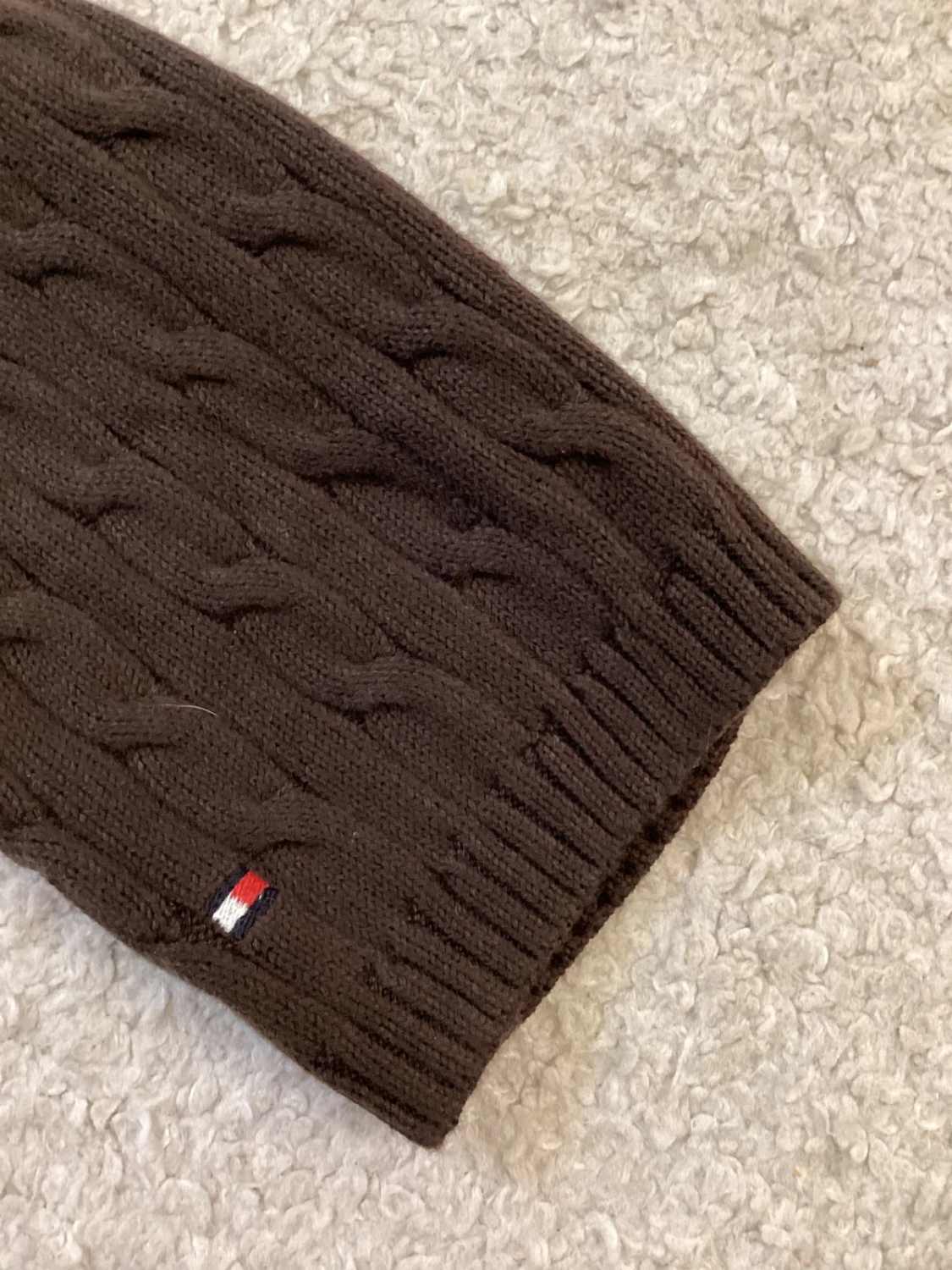 Pull Torsá Col V Tommy Hilfiger Marron Chocolat Maille Cable Knit – Femme – Taille M