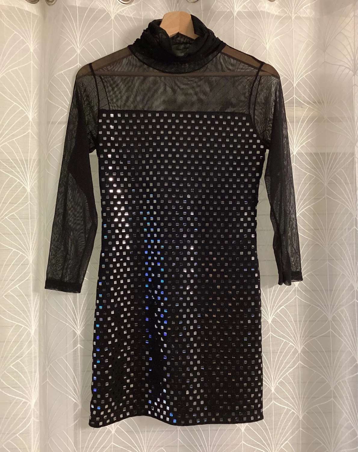 🖤 Tunique Transparente Col Roulé - Noir & Gris - Taille S