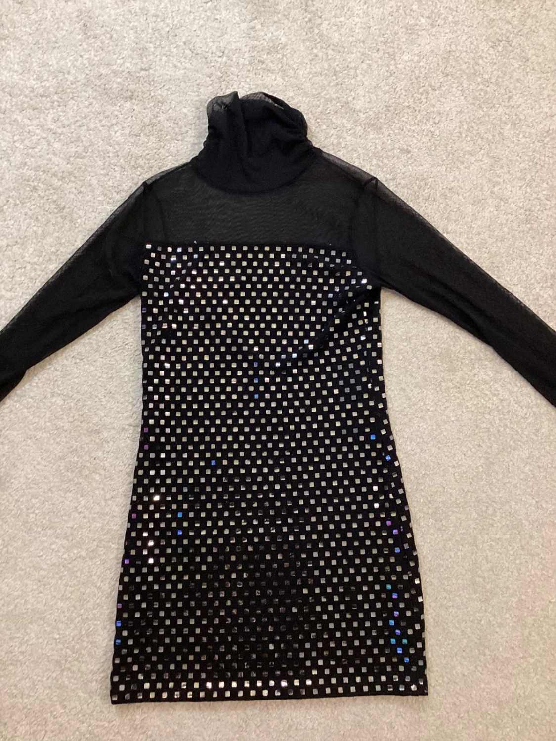 🖤 Tunique Transparente Col Roulé - Noir & Gris - Taille S