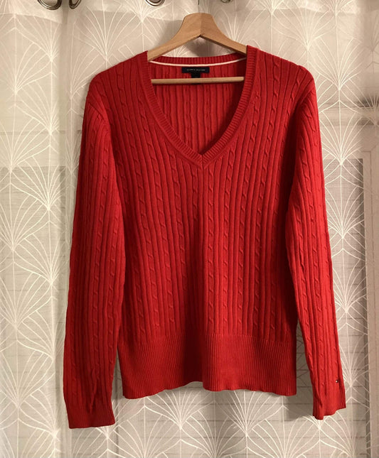 🔴 Sweat Câblé Tommy Hilfiger - Rouge - Taille L/G