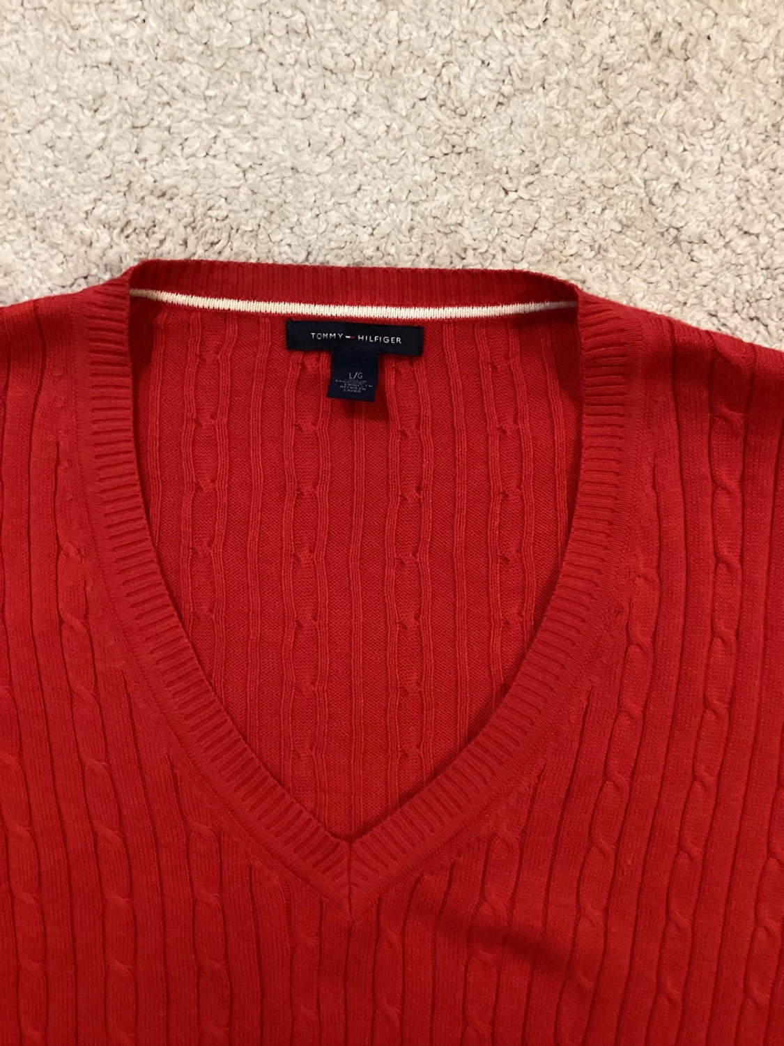 🔴 Sweat Câblé Tommy Hilfiger - Rouge - Taille L/G