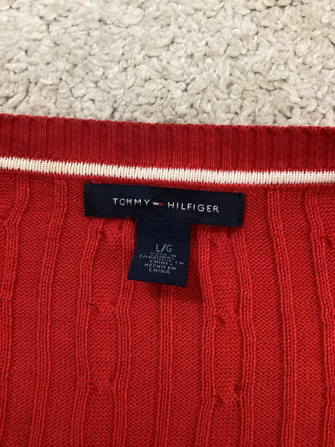 🔴 Sweat Câblé Tommy Hilfiger - Rouge - Taille L/G