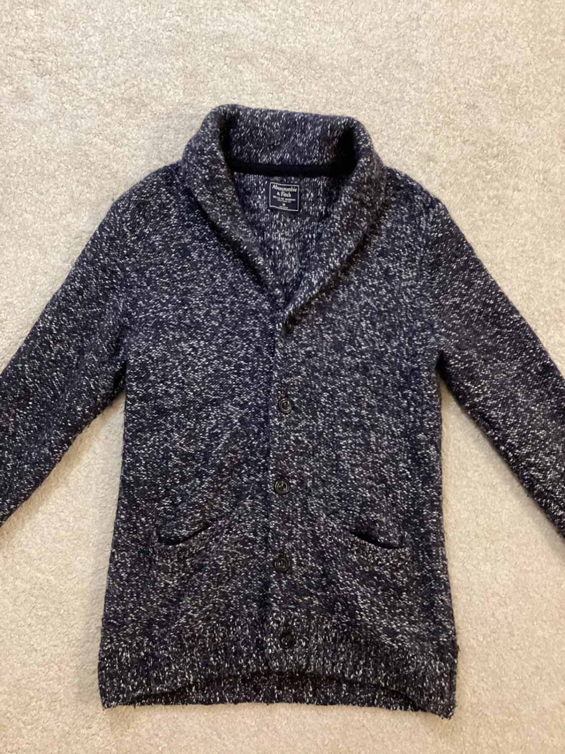 🔵🐘 Cardigan Abercrombie & Fitch Homme - Marine & Gris - Taille M