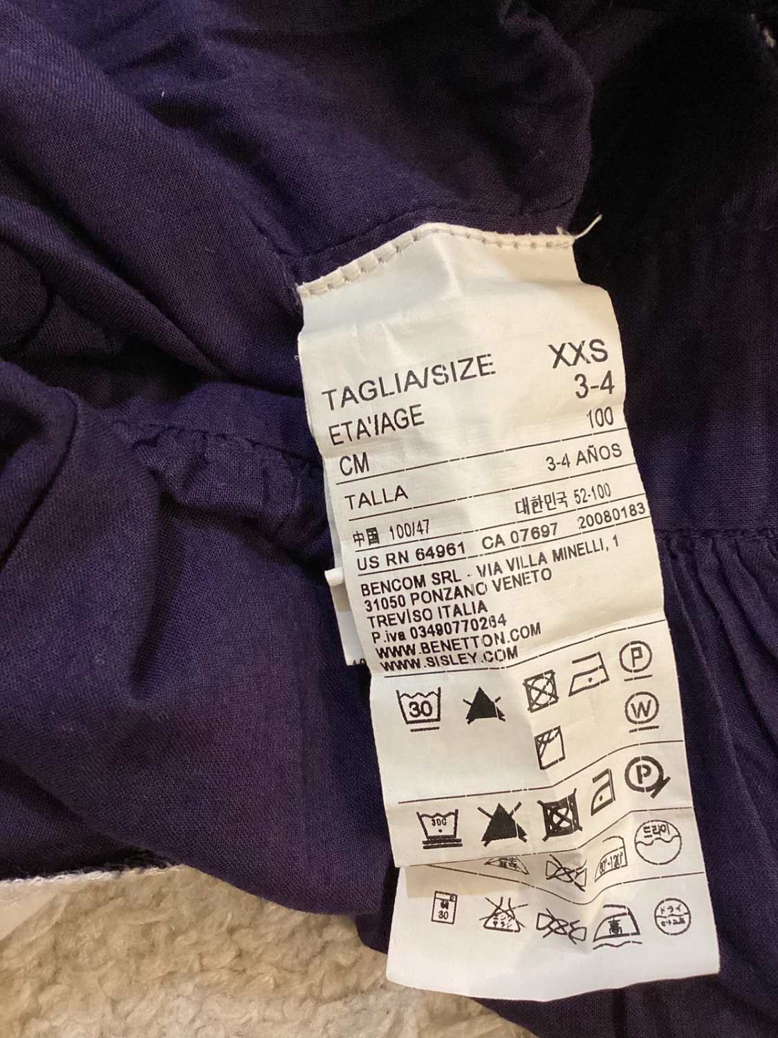 Robe Benetton Violet et Blanc - Taille 3A-4A