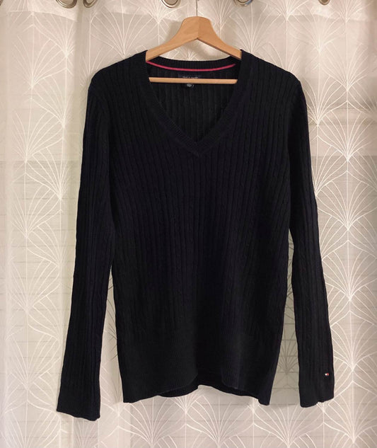 🖤 Sweat Câblé Tommy Hilfiger - Noir - Col V - Taille L/G