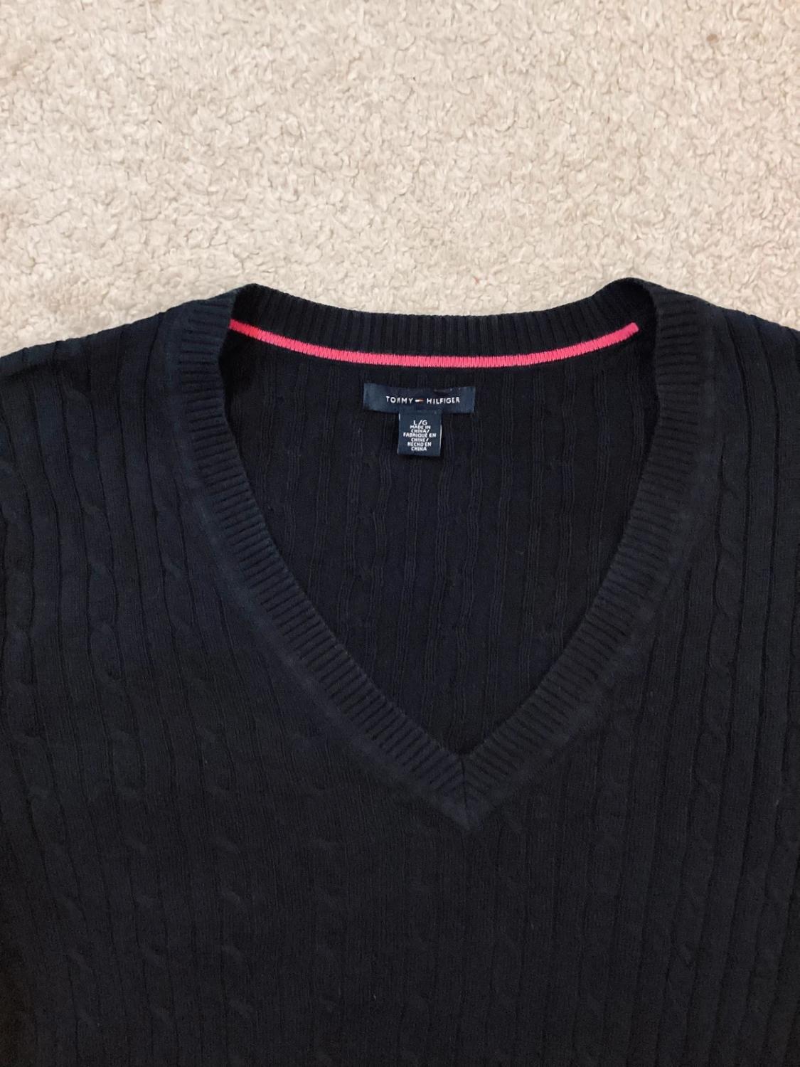 🖤 Sweat Câblé Tommy Hilfiger - Noir - Col V - Taille L/G