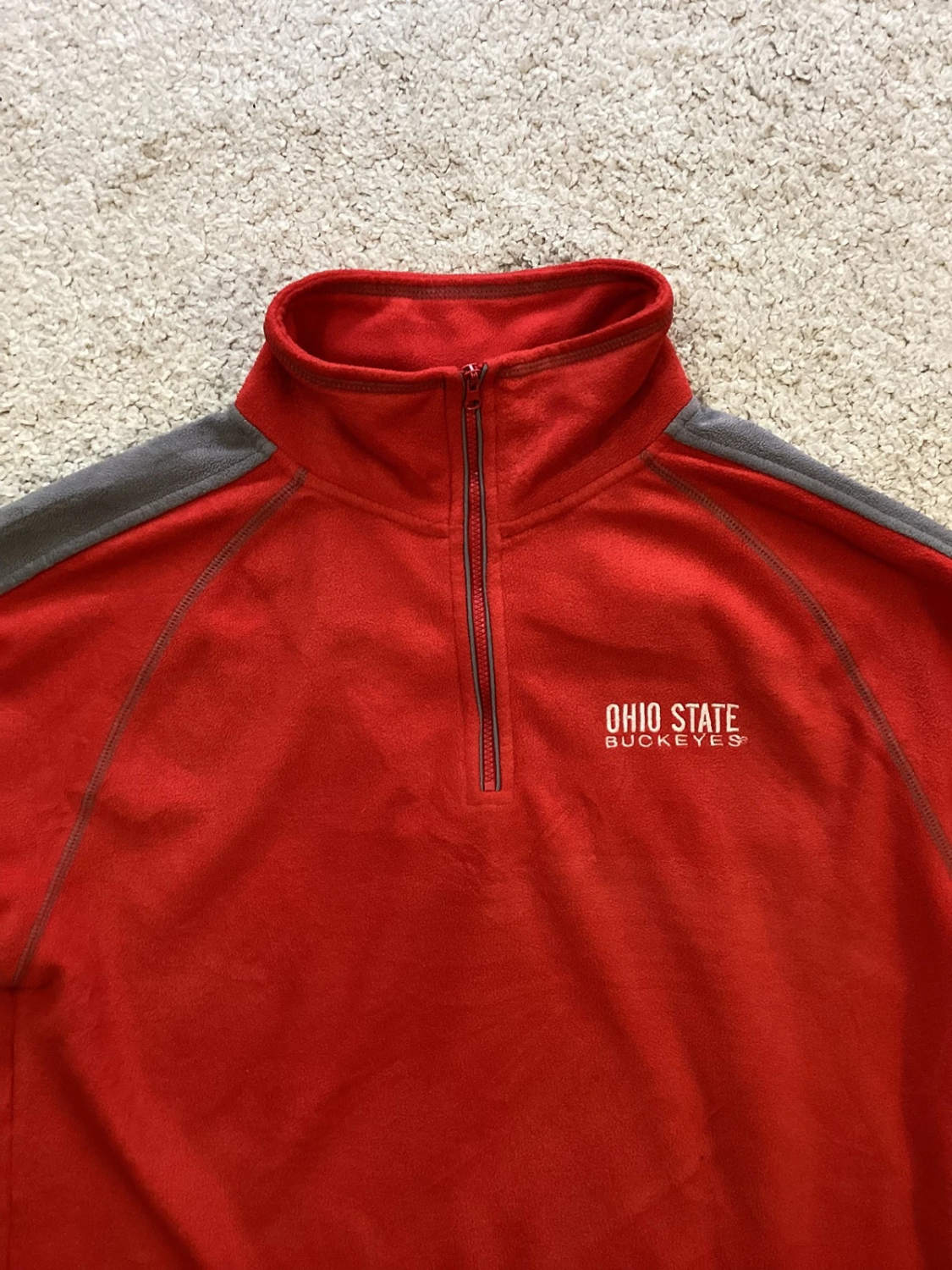 🔴🐘 Pull Polaire Start - Rouge & Gris - Taille L