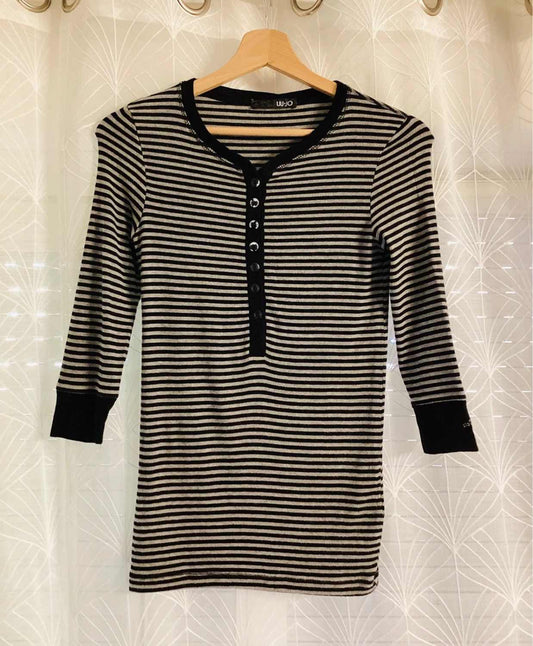 🖤⚪ Liu Jo V-Neck Striped Sweater - Black & Grey - Size IT40