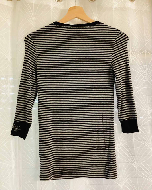 🖤⚪ Felpa Liu Jo con Scollo a V a Righe - Nera & Grigia - Taglia IT40