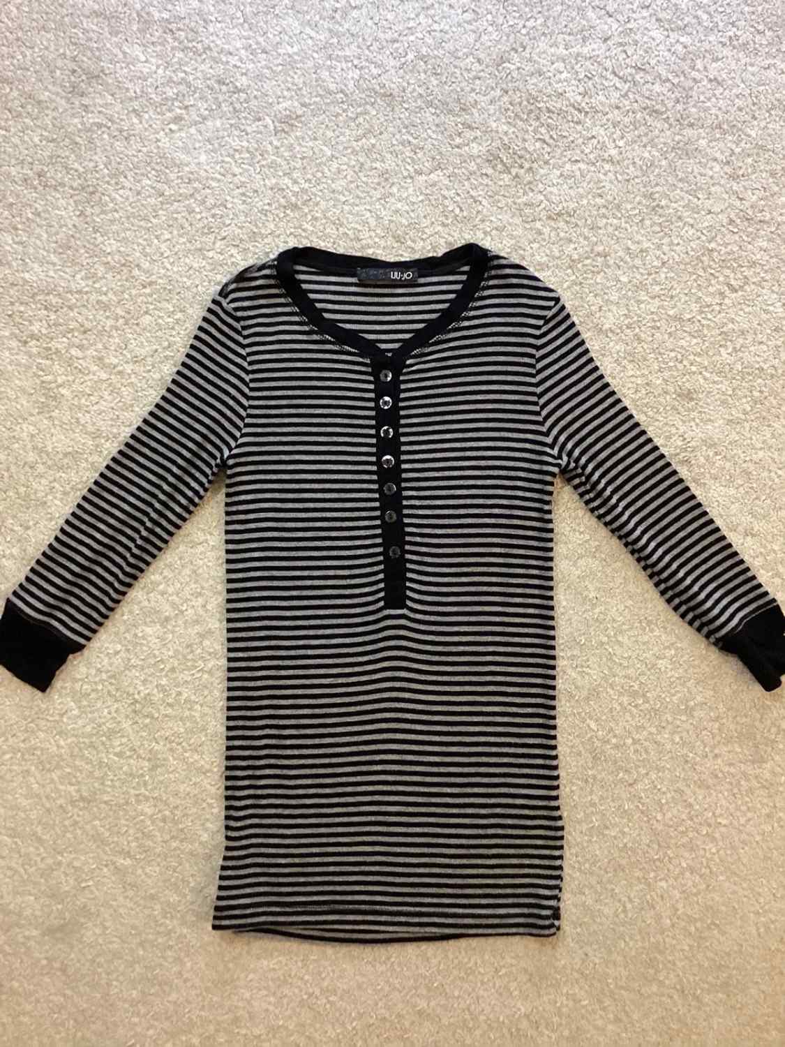 🖤⚪ Pull Liu Jo Col V à Rayures - Noir & Gris - Taille IT40