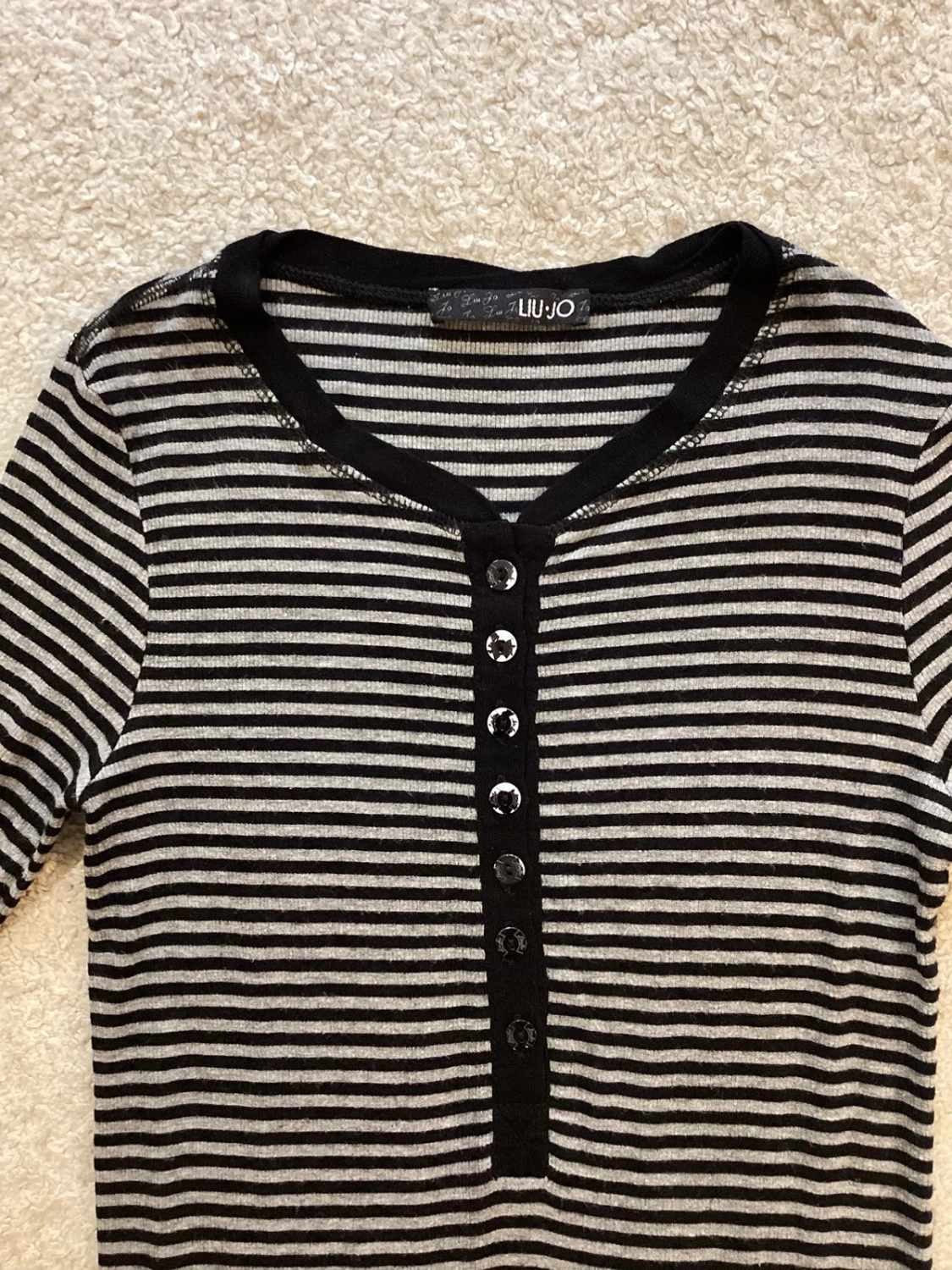 🖤⚪ Pull Liu Jo Col V à Rayures - Noir & Gris - Taille IT40