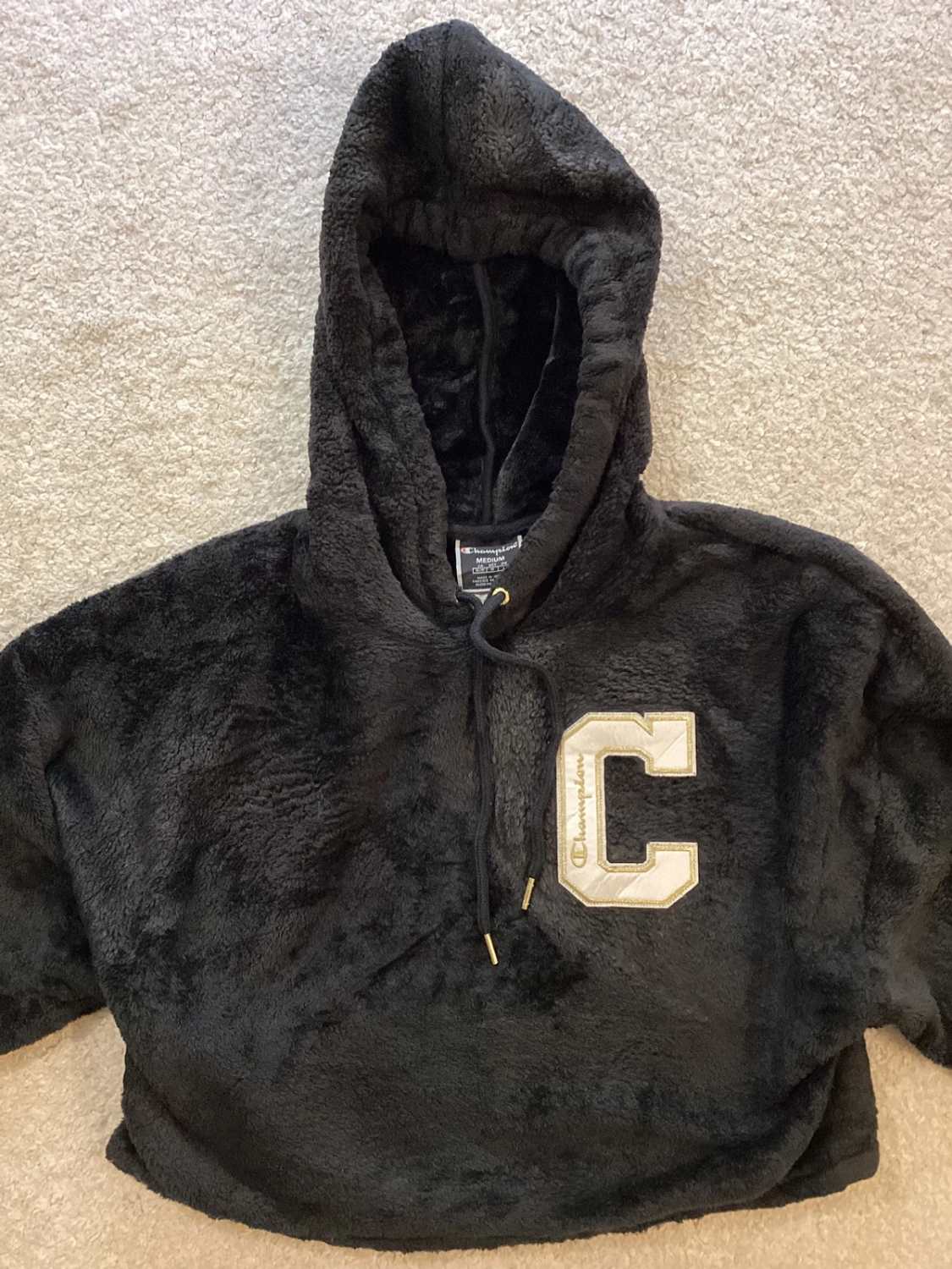 🖤 Champion Black Crop Top Fleece Sweater - Size M
