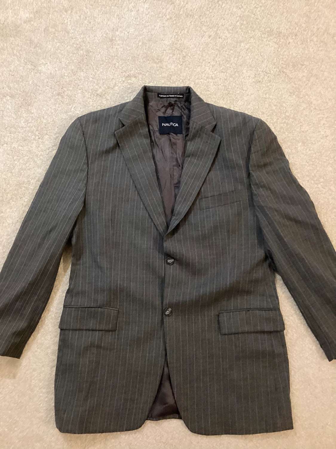 🌊 Blazer Nautica à Rayures - Gris & Blanc - Taille 42R (S)