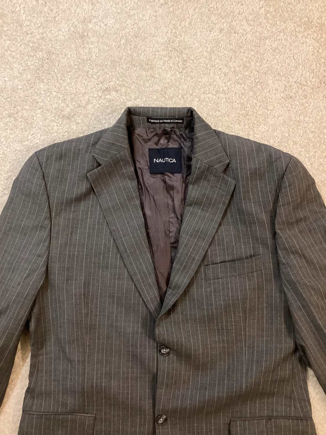 🌊 Blazer Nautica à Rayures - Gris & Blanc - Taille 42R (S)