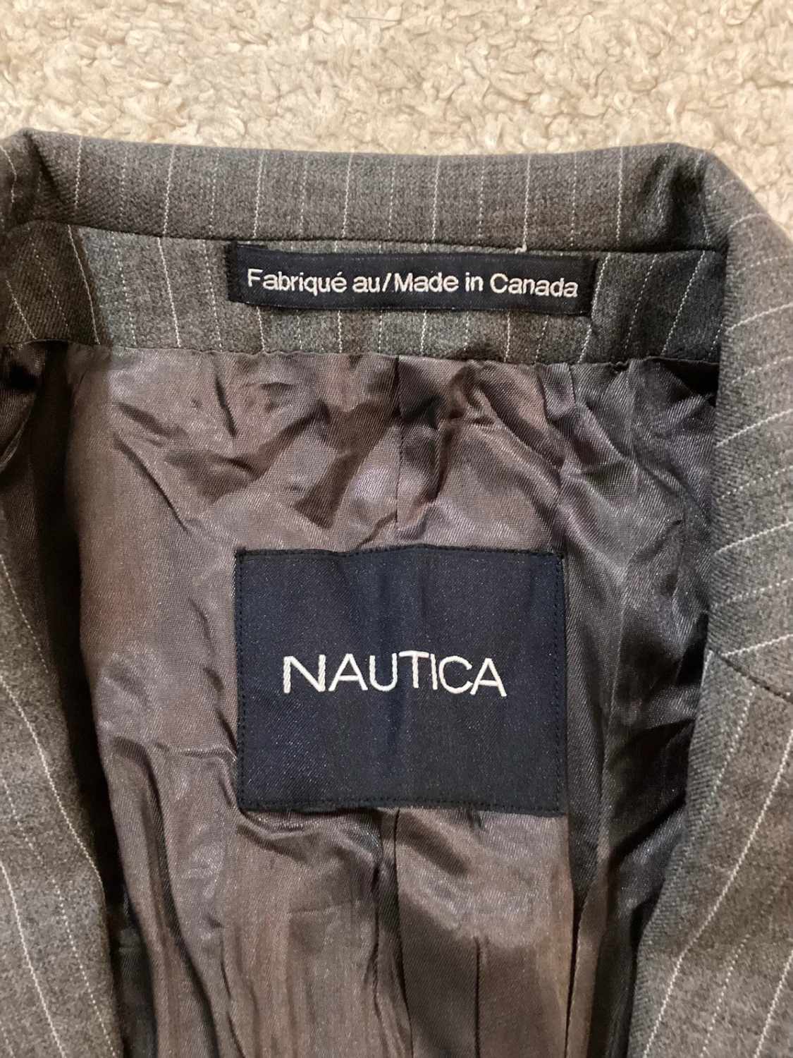 🌊 Blazer Nautica à Rayures - Gris & Blanc - Taille 42R (S)